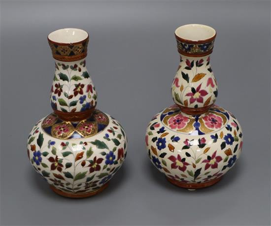 Two Zsolnay-style bottle vases, late 19th century